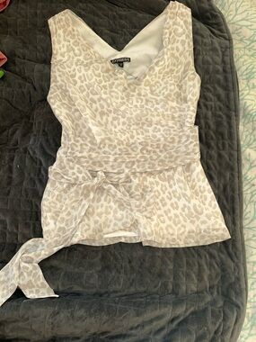 Express Cream Leopard Print Wrap Top